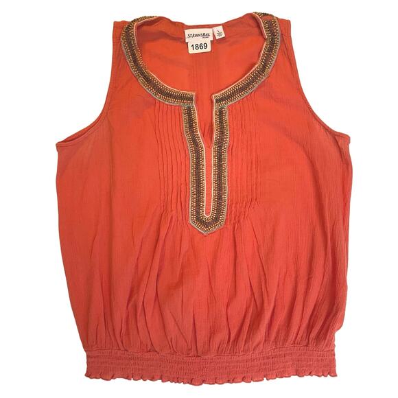 St. John's Bay Women Blouse size L Orange Sleeveless Round Neck Beaded - Picture 1 of 7